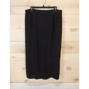 Venezia size 18 / 20 Maxi Skirt Black Embroidered Elastic Waist-Back Side Slit